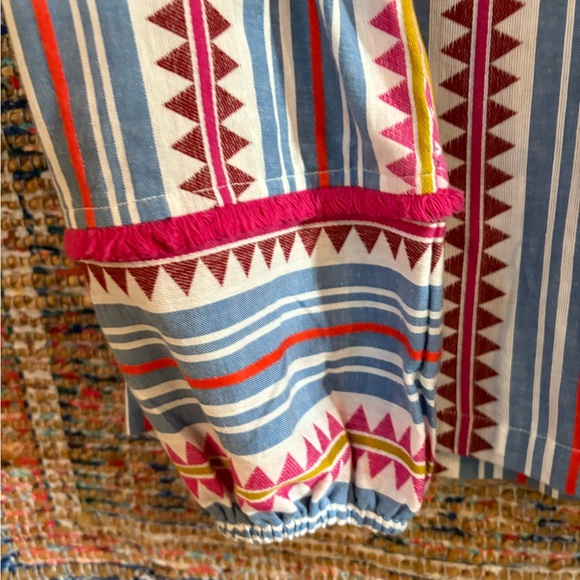 #142 Boden Blue and Pink Ruffled Blouse with Mandarin Collar - Picture 7 of 9